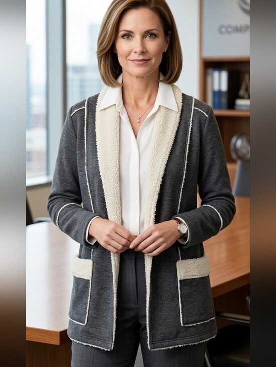 Cavalini Sweaters - Cavalini Sherpa Jacket Small Open Front Pockets Lightweight Dark Grey Cardigan